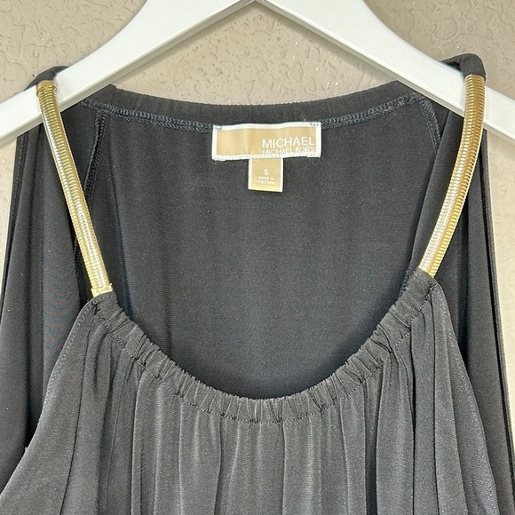Michael Michael Kors Black w/ Gold Chain Shoulder Straps Long Sleeve Top Size - Picture 2 of 11